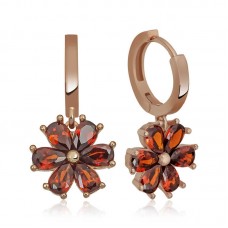 Gümüş Kırmızı Çiçek Bayan Küpe