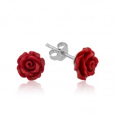 ​Gümüş Kırmızı Gül Küpe