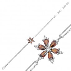 Gümüş Kırmızı Lotus Çiçeği Bileklik