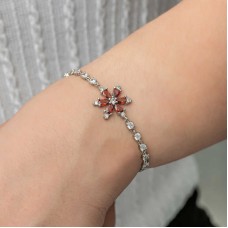 Gümüş Kırmızı Lotus Çiçeği Su Yolu Kadın Bileklik