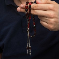 Gümüş Kırmızı Siyah Ateş Kehribar Tesbih