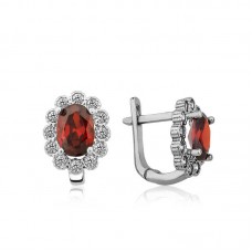 Gümüş Kırmızı Çiçek Desenli J Bayan Küpe