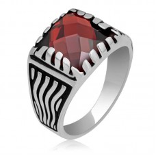 Gümüş Kırmızı Zirkon Taşlı Çocuk Erkek Yüzük