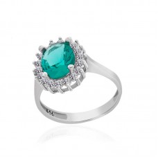 Gümüş Koyu Yeşil Taşlı Oval Kadın Yüzük