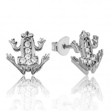 Gümüş Kurbağa Çivili Küpe