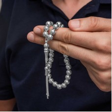 Gümüş Küre Kesim 7 mm Erkek Tesbih