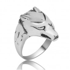 Gümüş Kurt Figürlü Erkek Yüzük