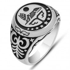 Gümüş Kurt Motifli Erkek Yüzük