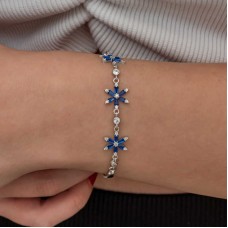 Gümüş Lacivert Lotus Çiçeği Kadın Bileklik