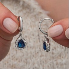 Gümüş Lacivert Zirkon Taşlı Damla Küpe