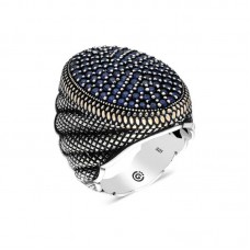 Gümüş Lacivert Zirkon Taşlı Oval Erkek Yüzük