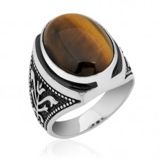 Gümüş Lale işlemeli Kaplan Gözü Yüzük