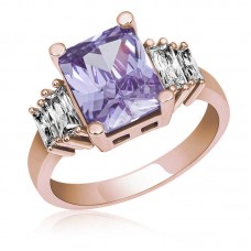 Gümüş Lila Baget Taşlı Rose Bayan Yüzük