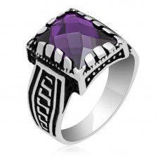 Gümüş Lila Zirkon Taşlı Çocuk Erkek Yüzük