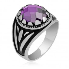 Gümüş Lila Zirkon Taşlı Çocuk Erkek Yüzük