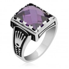 Gümüş Lila Zirkon Taşlı Çocuk Erkek Yüzük