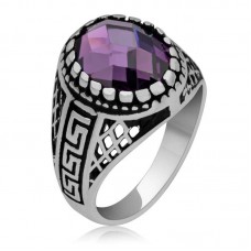Gümüş Lila Zirkon Taşlı Çocuk Erkek Yüzük
