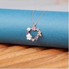 Gümüş Rose Manolya Çiçeği Kelebek Kadın Kolye