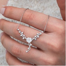 Gümüş Manolya Çiçeği Sarmaşık Kadın Kolye