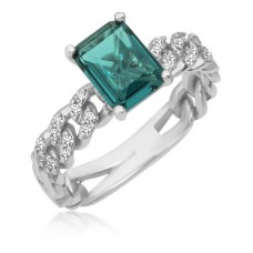 Gümüş Koyu Yeşil Baget Taşlı Kadın Yüzük