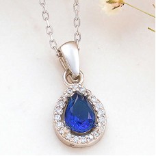 Gümüş Mavi Damla Zirkon Taşlı Kadın Kolye