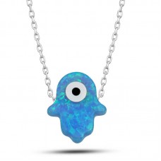 Gümüş Mavi Nazarlı Opal Fatma Ana Eli Kadın Kolye