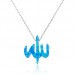 Gümüş Mavi Opal Taşlı Allah Yazılı Bayan Kolye
