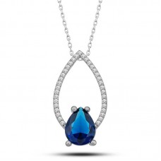 Gümüş Mavi Taşlı Damla Kadın Kolye