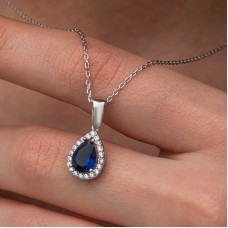 Gümüş Mavi Taşlı Damla Kadın Kolye