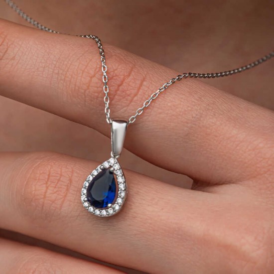 Gümüş Mavi Taşlı Damla Kadın Kolye Gümüş Mavi Taşlı Damla Kadın Kolye