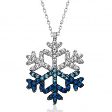 Gümüş Mavi Taşlı Kar Tanesi Kadın Kolye