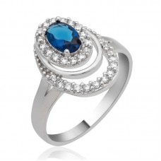 Gümüş Mavi Taşlı Oval Bayan Yüzük