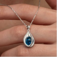 Gümüş Mavi Zirkon Taşlı Küre Kadın Kolye