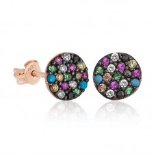 ​Gümüş Mix Taşlı Daire Küpe