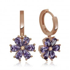 Gümüş Mor Çiçek Bayan Küpe