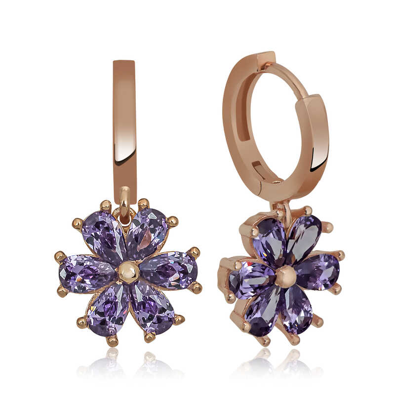 Gümüş Mor Çiçek Bayan Küpe Gümüş Mor Çiçek Bayan Küpe