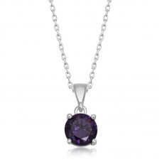 Gümüş Mor Kristal Yuvarlak Taşlı Kadın Kolye