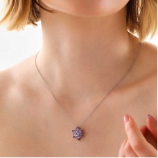 Gümüş Mor Lotus Çiçeği Kadın Kolye