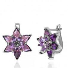 Gümüş Mor Lotus Çiçeği Kadın Küpe