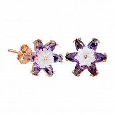 Gümüş Mor Lotus Çiçeği Küpe