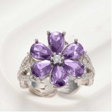 Gümüş Mor Sevgi Çiçeği Kadın Yüzük