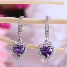 Gümüş Mor Taşlı Kalpli Kadın Küpe