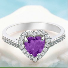 Gümüş Mor Taşlı Kalpli Kadın Yüzük