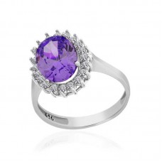 Gümüş Mor Taşlı Oval Kadın Yüzük