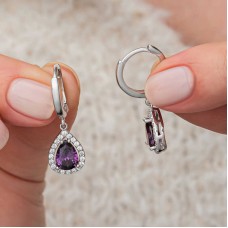 Gümüş Mor Zirkon Taşlı Damla Kadın Küpe