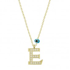 Gümüş Nazar Gold E Harfi Kadın Kolye