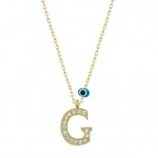 Gümüş Nazar Gold G Harfi Kadın Kolye