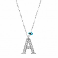 Gümüş Nazar Rodyum A Harfi Kadın Kolye