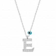 Gümüş Nazar Rodyum E Harfi Kadın Kolye