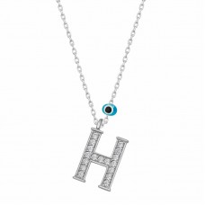 Gümüş Nazar Rodyum H Harfi Kadın Kolye